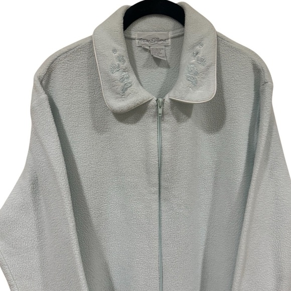 Vintage Miss Elaine Light Blue Collar Embroidered Zipup House Coat Size M - Picture 3 of 11